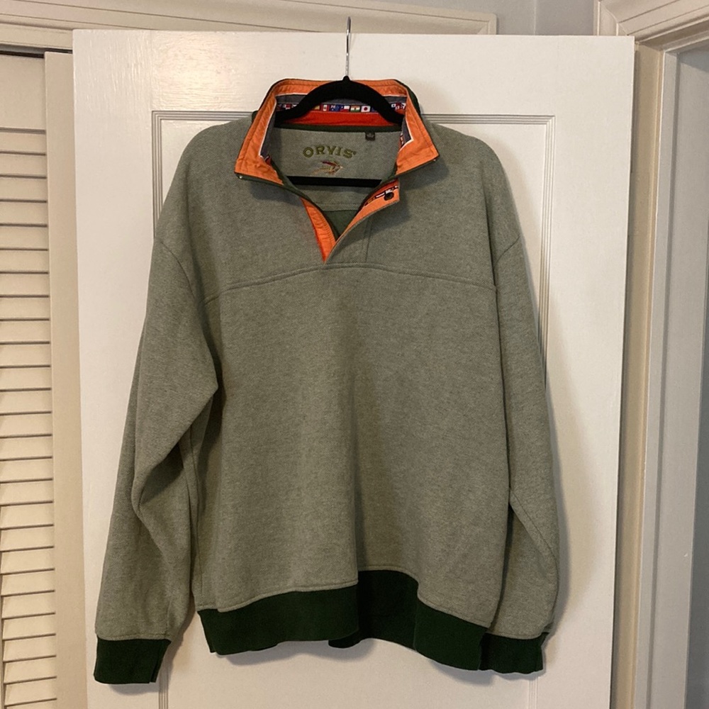 Orvis Signature Green Pullover 1/4 Zip Jacket. Orange accents. XL